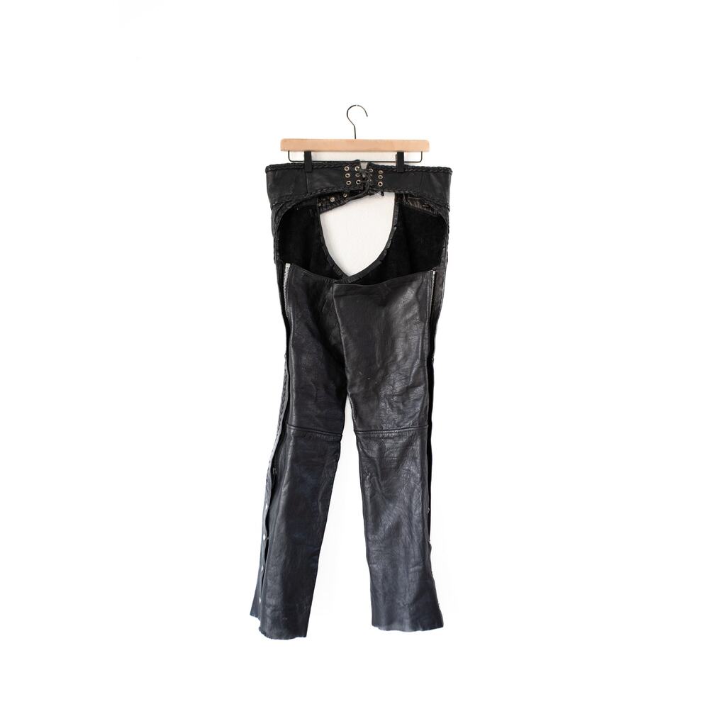 UNIK Leather Black Motorcycle Chaps L Biker Goth